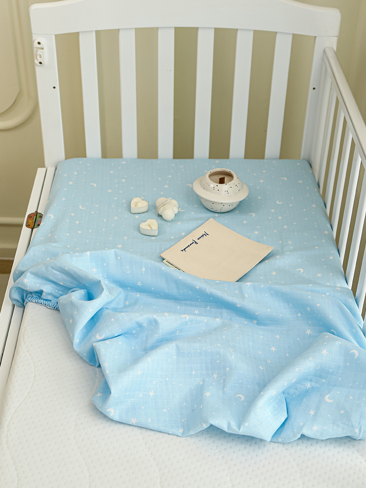 2024新款A类双层纱儿童床笠婴儿幼儿园拼接床床罩 系列---【场景二】 50*90cm 双层纱-星空蓝