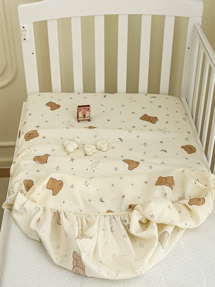2024新款A类双层纱儿童床笠婴儿幼儿园拼接床床罩 系列---【场景二】 50*90cm 双层纱-星空熊