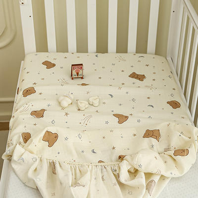2024新款A类双层纱儿童床笠婴儿幼儿园拼接床床罩 系列---【场景二】 50*90cm 双层纱-星空熊