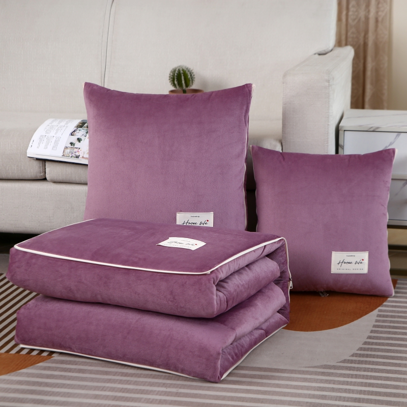 2023新款水晶绒纯色贴布抱枕被 40X40cm展开1.05X1.45m 紫色