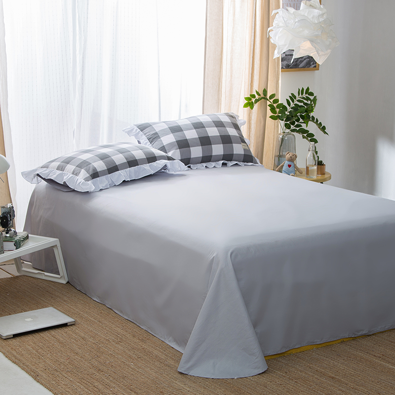 日系条格花边款单床单 灰白格