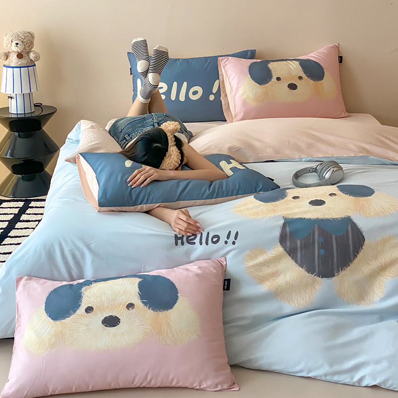 2026春夏全棉60支长绒棉卡通大版印花四件套 音乐萌可