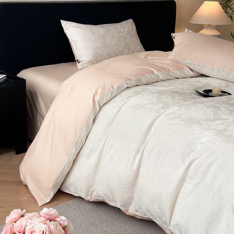 2026春夏全棉高密厚织大提花轻奢四件套 柔风香草-奶白