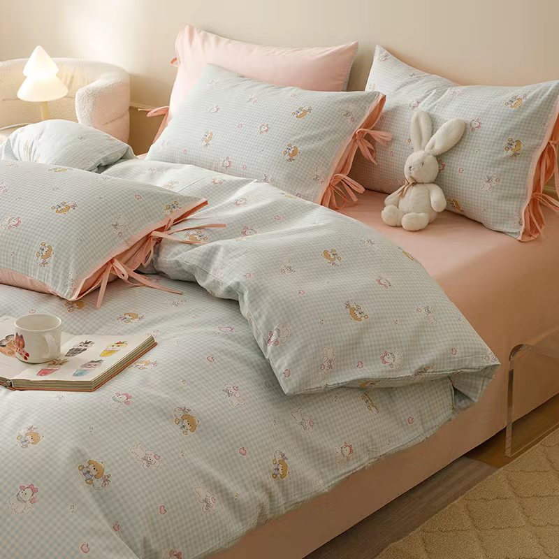 2026春夏全棉奶油小卡通印花绑带款四件套 星星联盟