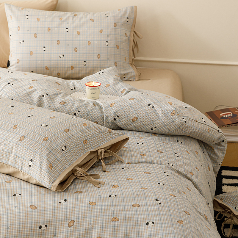 2026春夏全棉奶油小卡通印花绑带款四件套 洋气柯基仔