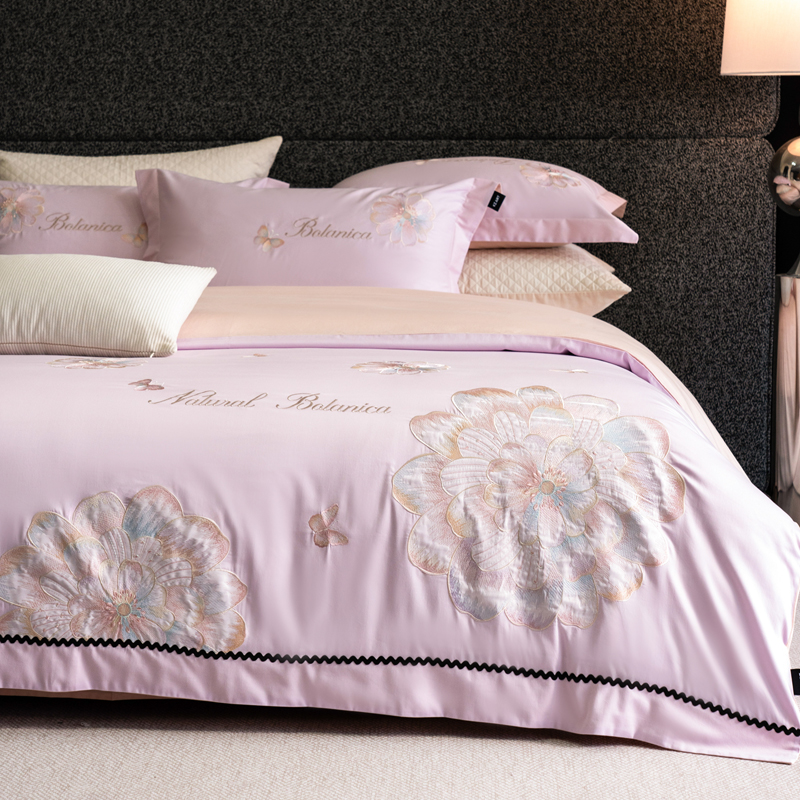 2026春夏全棉60支长绒棉轻奢温柔刺绣四件套—宝丽安娜 宝丽安娜-紫