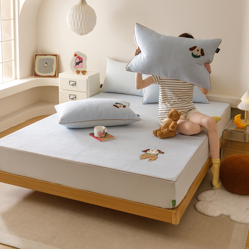 2026春夏全棉双层纱床盖式床笠三件套 小狗元宝