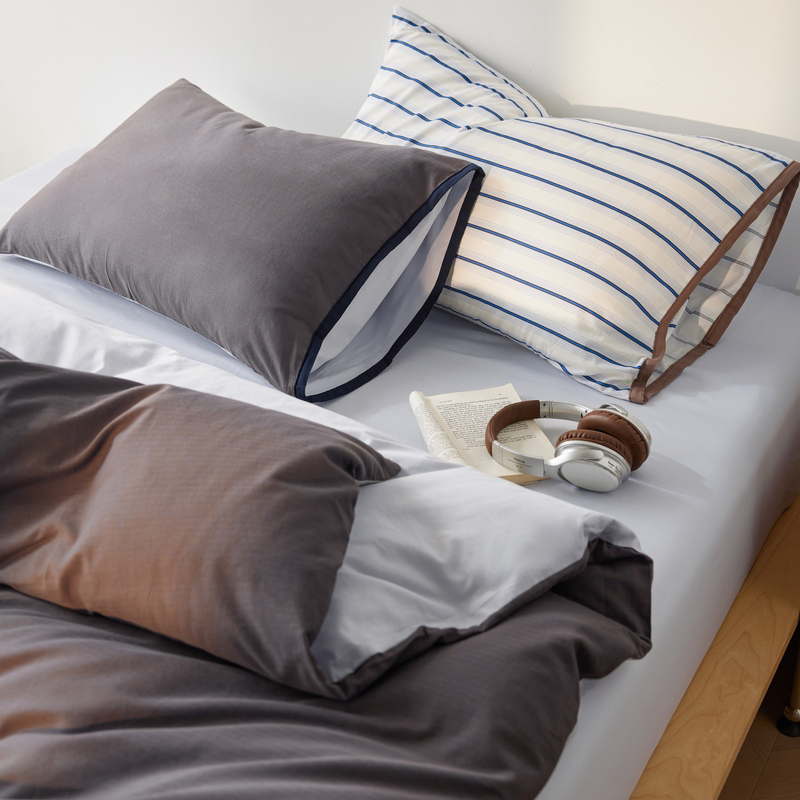 2026春夏全棉人字纹小提花拼色系列四件套 人字纹炭灰