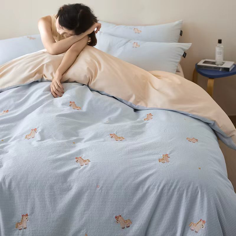 2026春夏全棉色织水洗棉萌趣小刺绣四件套系列 幸运玛莉