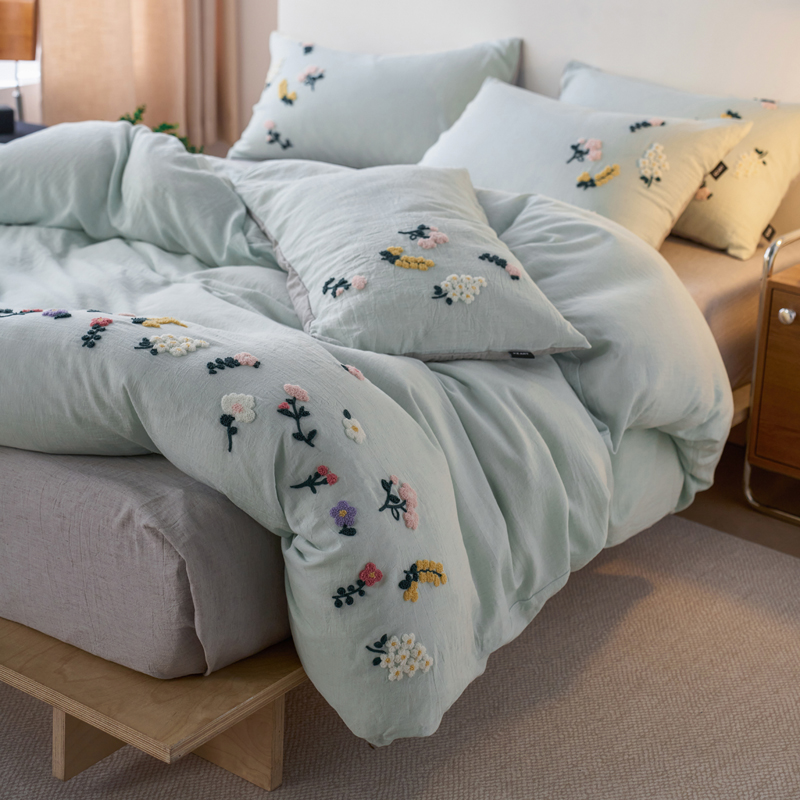 2026春夏天丝棉麻裸感超柔系列四件套-紫茉 紫茉-浅蓝