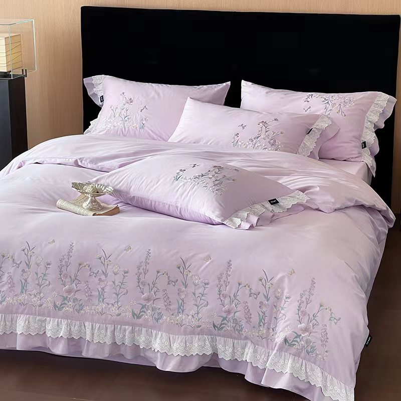 2026春夏全棉森系小清新刺绣四件套 — 花素印象 花素印象-紫