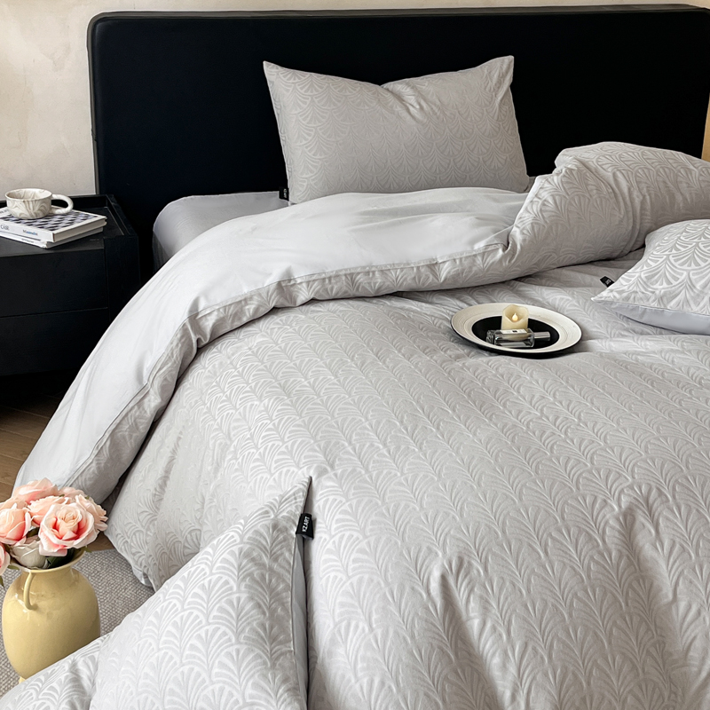 2026春夏全棉高密厚织大提花轻奢四件套 伊贝卡-银灰