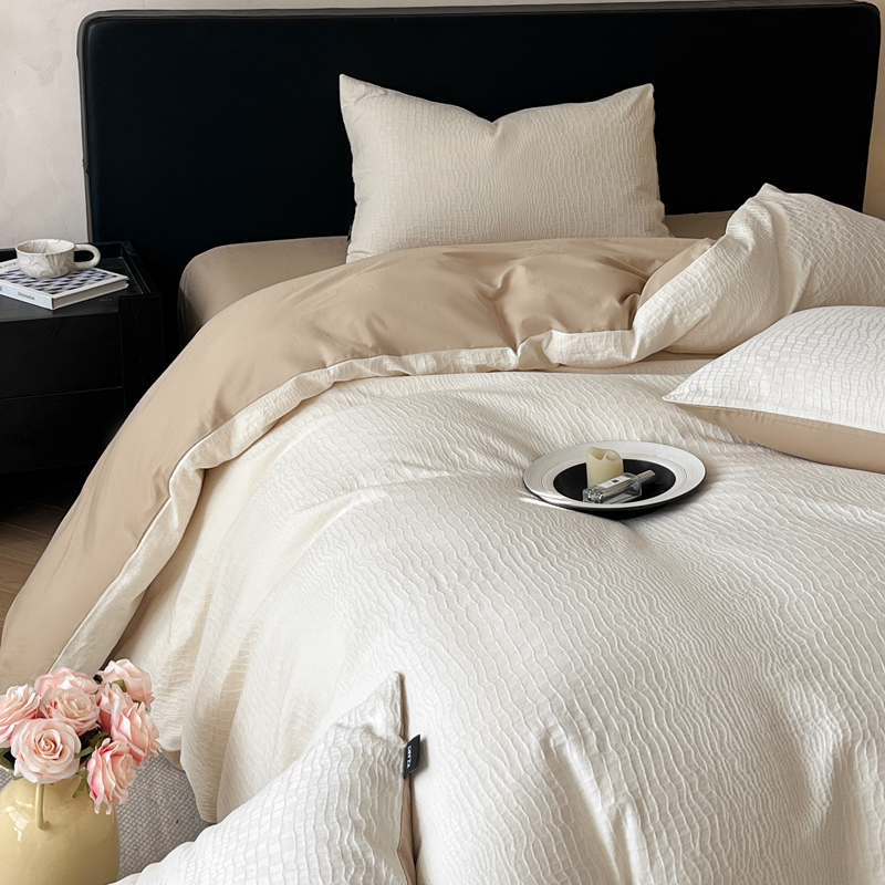 2026春夏全棉高密厚织大提花轻奢四件套 石烁-奶白