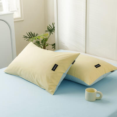 无印水洗棉— 枕套 48cmX74cm 雪梨黄+粉末蓝枕套