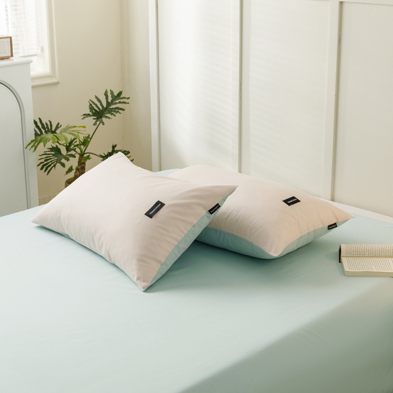 无印水洗棉— 枕套 48cmX74cm 冰粉+自然绿枕套