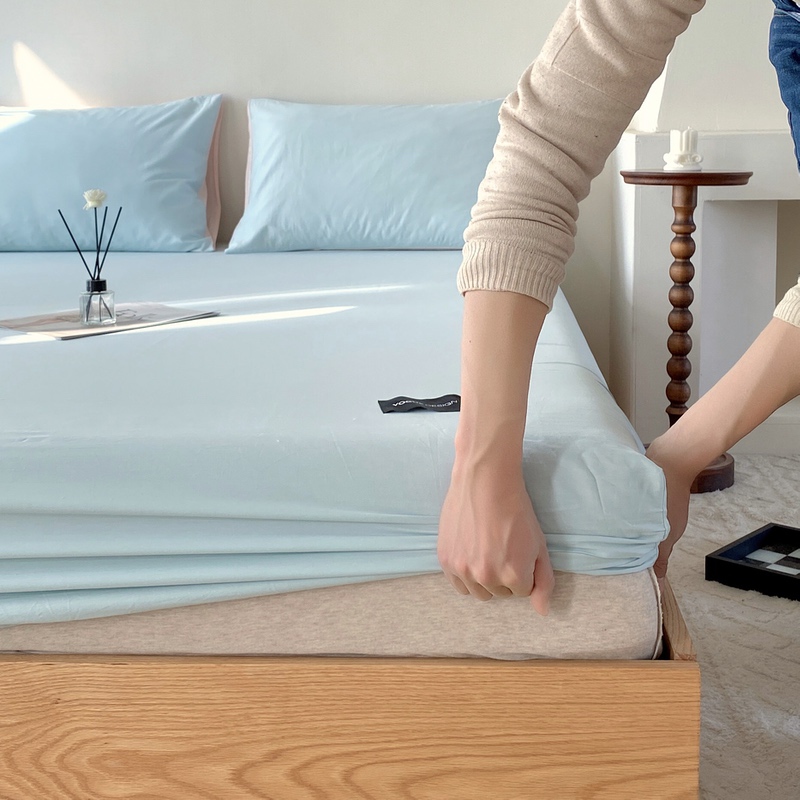无印水洗棉-床笠 1.5m（5英尺）床 床笠-自然绿