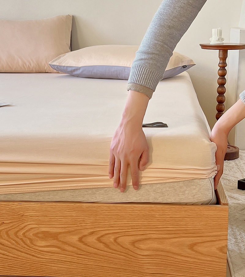 无印水洗棉-床笠 1.5m（5英尺）床 床笠-米杏