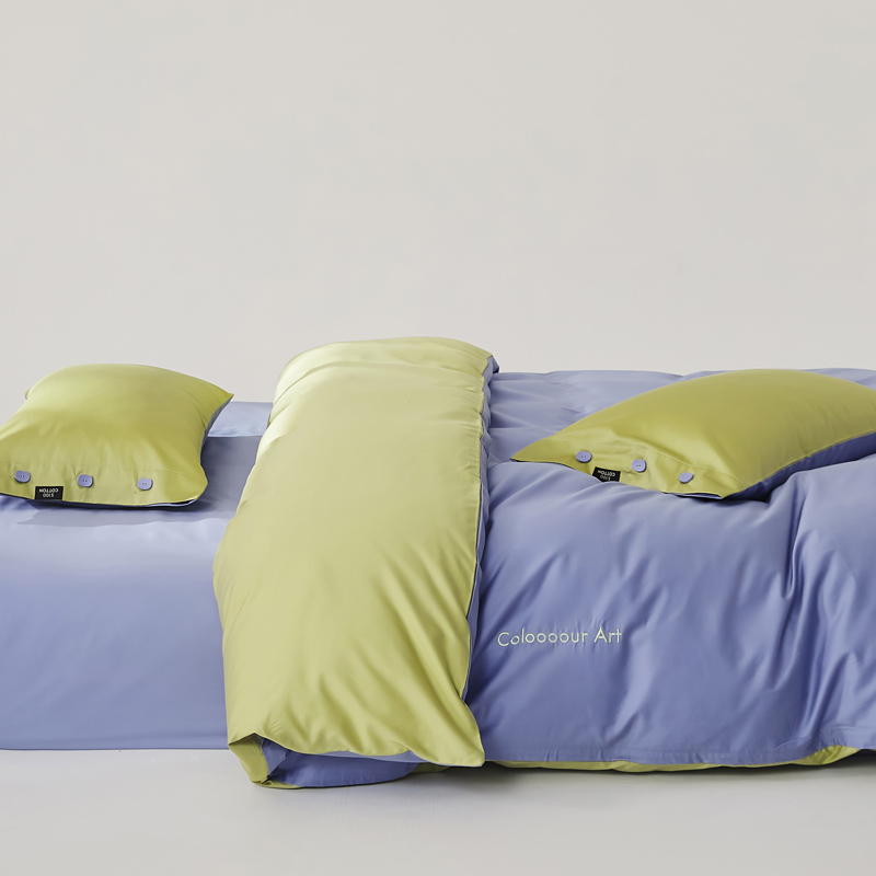 2024新款S100全棉纱织四件套-色彩艺术系列（场景一）（双面绣花，双面可用） 1.8m床单款四件套 莱茵绿紫