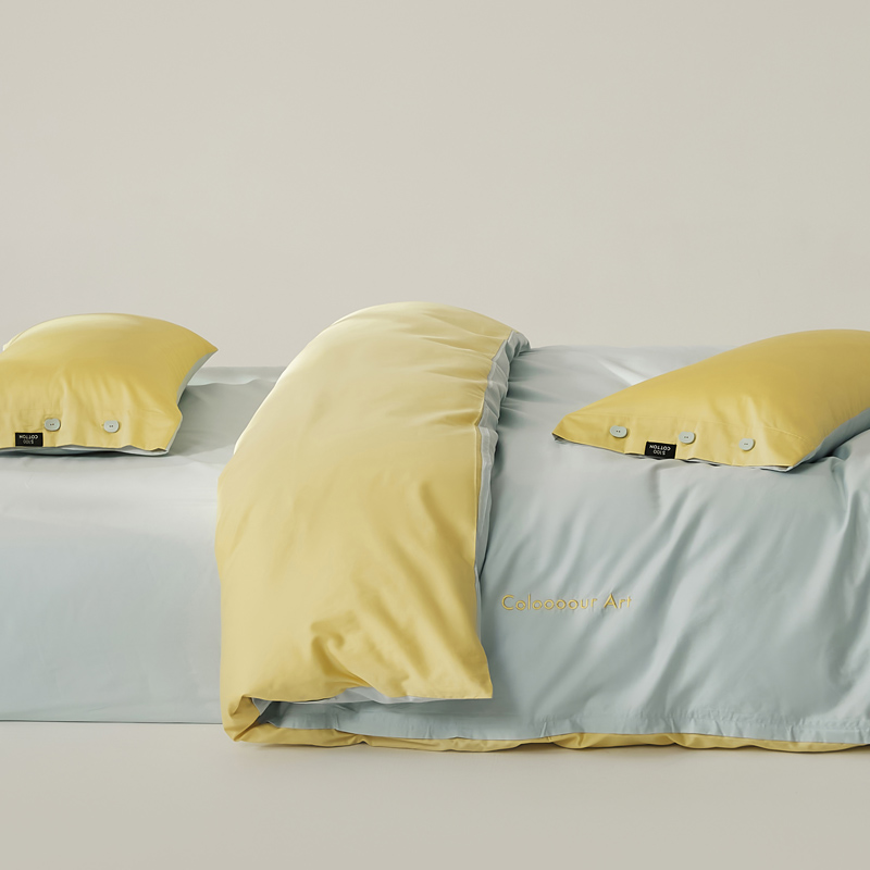 2024新款S100全棉纱织四件套-色彩艺术系列（场景一）（双面绣花，双面可用） 1.5m床单款四件套- 罗兰黄