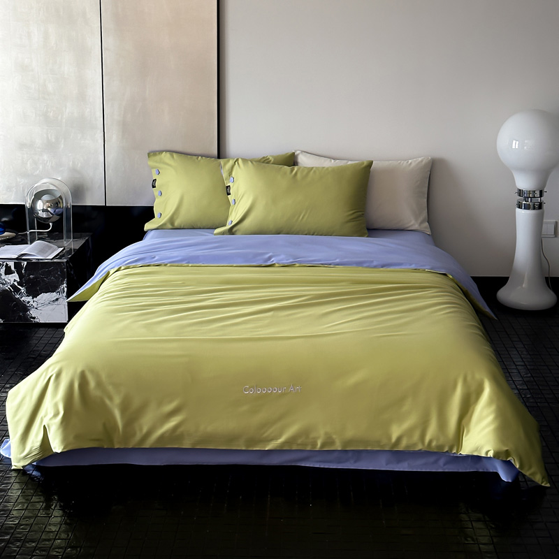 2024新款S100全棉纱织四件套-色彩艺术系列（场景二）（双面绣花，双面可用） 1.5m床单款四件套- 莱茵绿紫