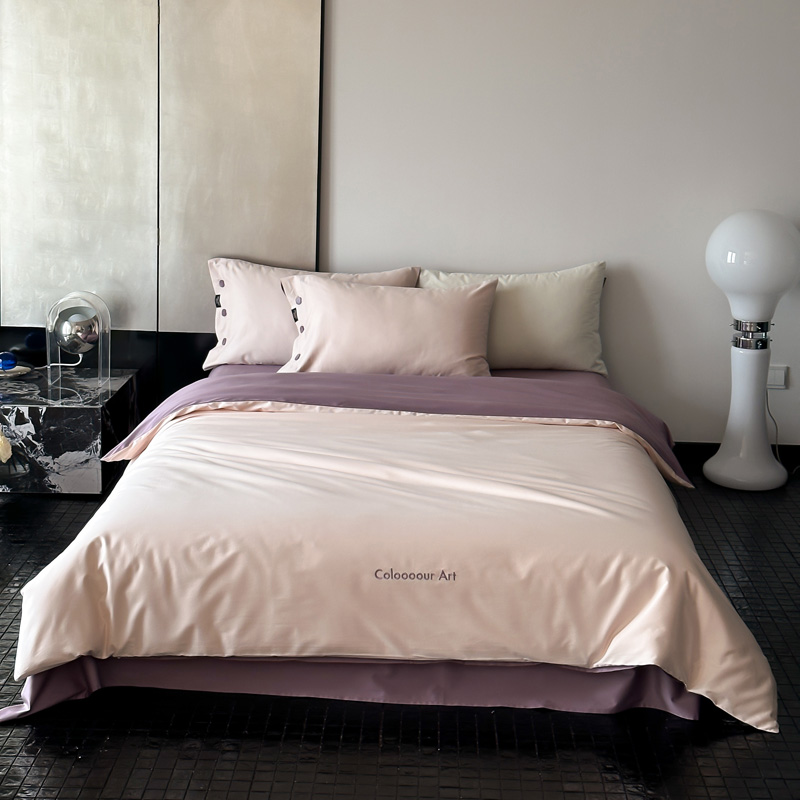 2024新款S100全棉纱织四件套-色彩艺术系列（场景二）（双面绣花，双面可用） 1.5m床单款四件套- 宁夏紫