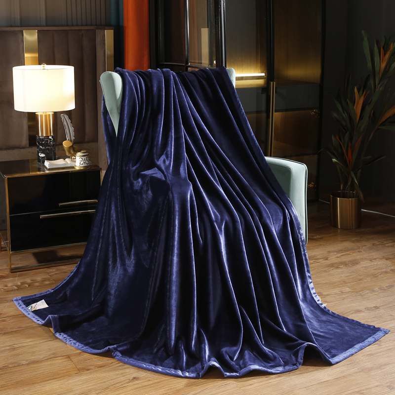 2021新款保暖素色法莱绒毛毯毯子系列 180*200cm 1300g 藏蓝