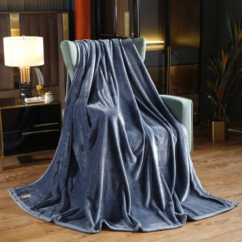 2021新款保暖素色法莱绒毛毯毯子系列 180*200cm 1300g 藏青