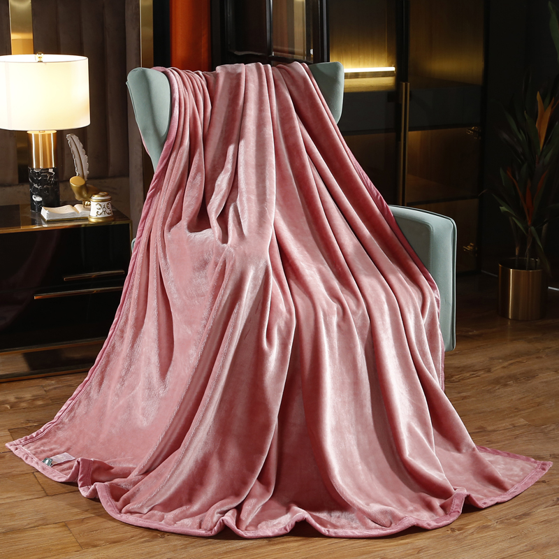 2021新款保暖素色法莱绒毛毯毯子系列 180*200cm 1300g 桃粉色