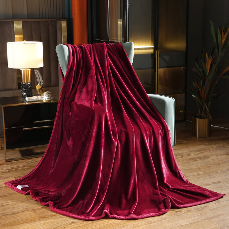 2021新款保暖素色法莱绒毛毯毯子系列 180*200cm 1300g 樱桃红