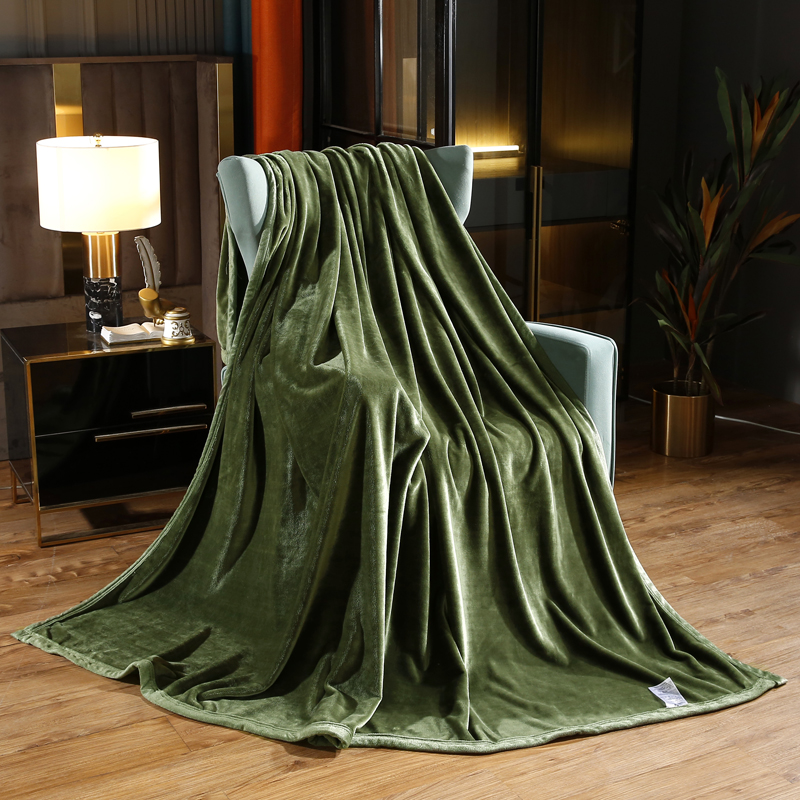 2021新款保暖素色法莱绒毛毯毯子系列 180*200cm 1300g 棕绿