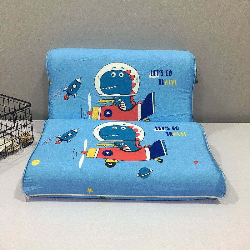 2022新款全棉大版花卡通儿童乳胶枕学生枕套 单枕套(30*50cm) 恐龙开飞机