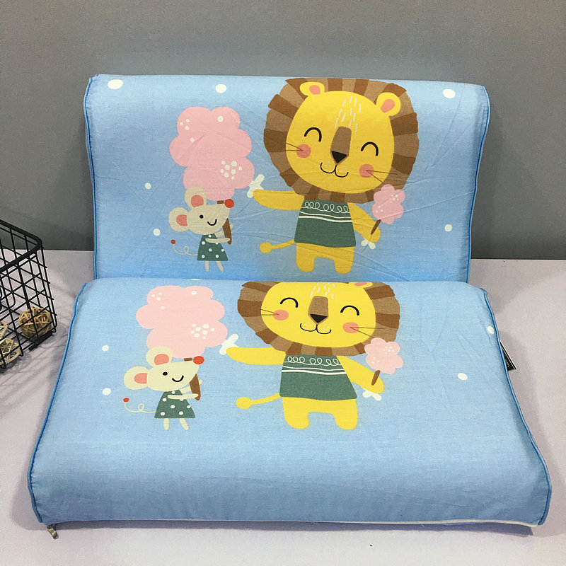 2022新款全棉大版花卡通儿童乳胶枕学生枕套 单枕套(30*50cm) 狮子老鼠