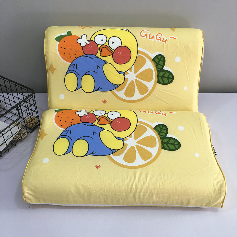 2022新款全棉大版花卡通儿童乳胶枕学生枕套 单枕套(30*50cm) 水果黄鸭