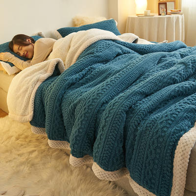 2023新款塔芙绒多功能毛毯被套 150*200cm多功能毛毯被套 提花毛毯-深蓝色