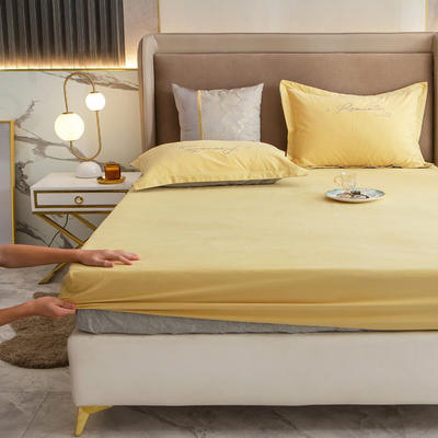 2022新款加厚全棉磨毛单品简约纯色系列-单床笠 150cmx200cm 琥珀黄