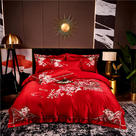 2023新款高精密重磅真丝棉长绒棉刺绣套件 1.5m（5英尺）床 富贵三多大红