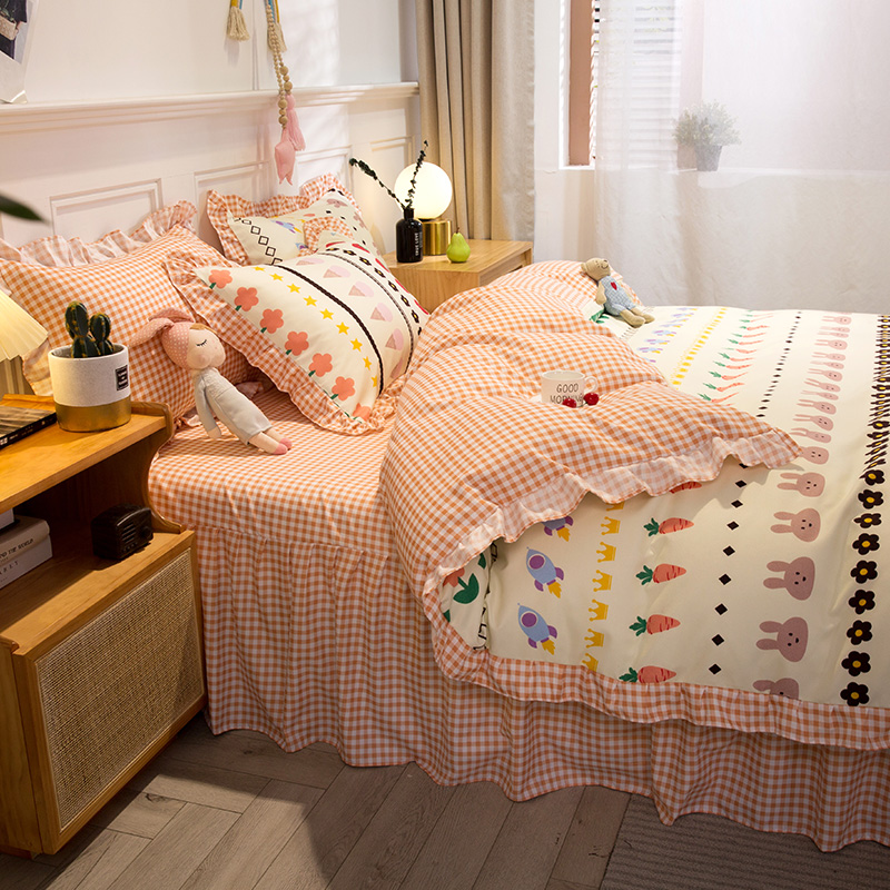 2024秋冬新品韩版植物羊绒床单床裙四件套 1.5m床裙款四件套 草莓兔