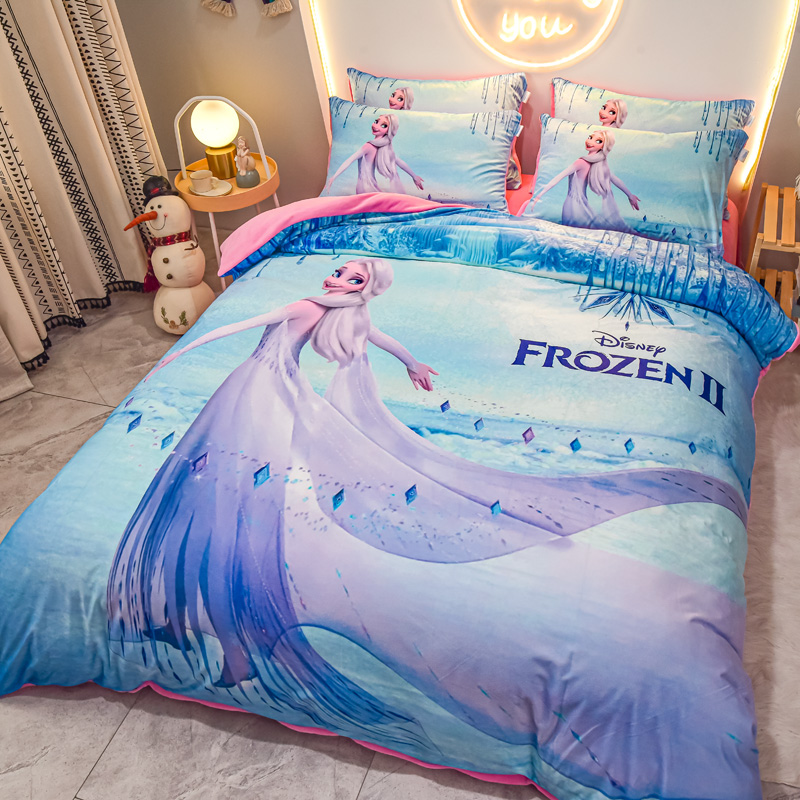 2023大版数码印花卡通牛奶绒水晶绒珊瑚绒系列单品被套枕套 被套120*150cm 艾莎女王