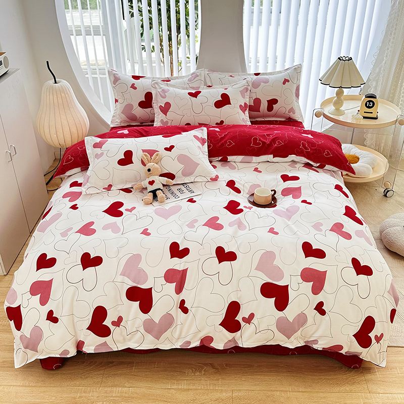 2025新款140克印花磨毛单品被套四件套 心动演绎-白