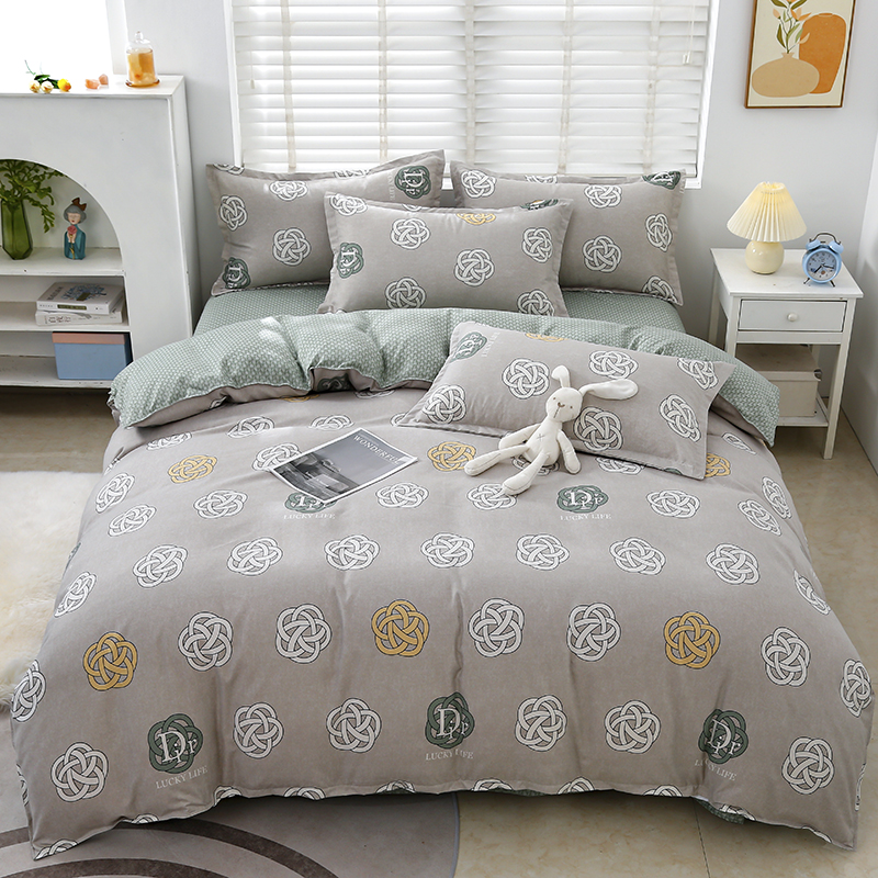 2025新款140克印花磨毛单品被套四件套 夏日如花-灰