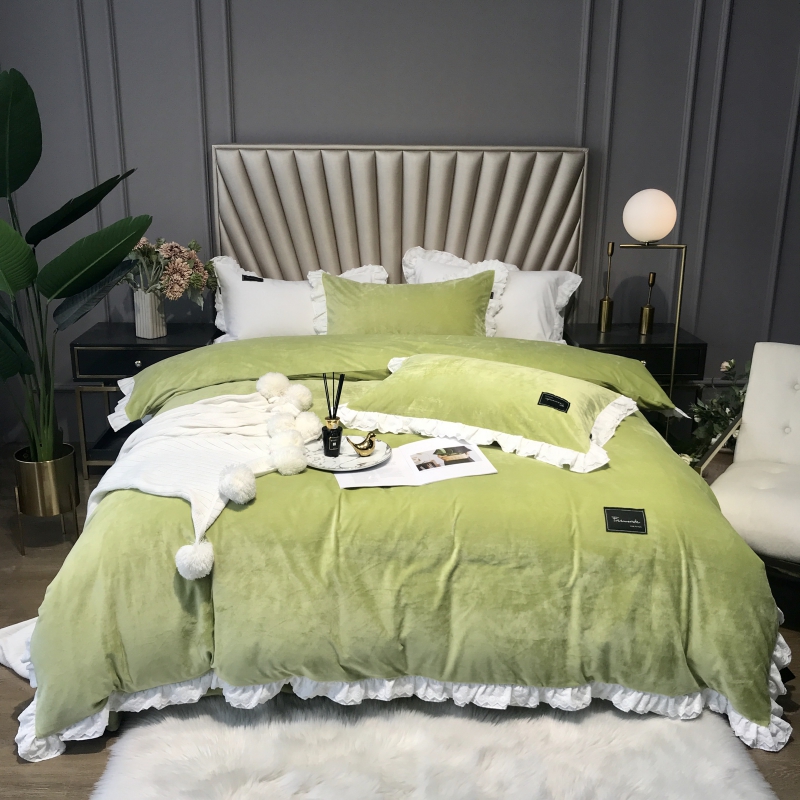 2019新款绒-纯氧系列四件套 1.5m（5英尺）床单款 果绿