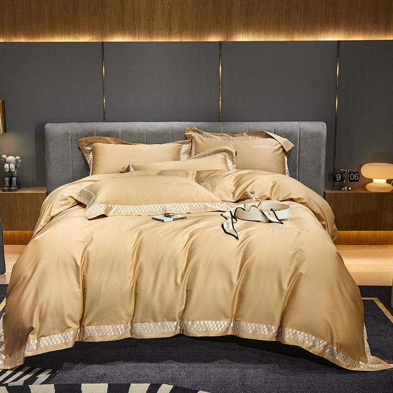 2021新款澳棉100支绣花四件套系列-杰西卡-棚拍图 1.5m床单款四件套 金色