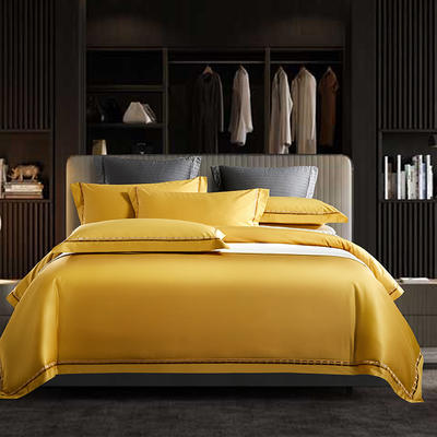 2021新款澳棉100支绣花四件套系列-棚拍图 1.5m床单款四件套 黄