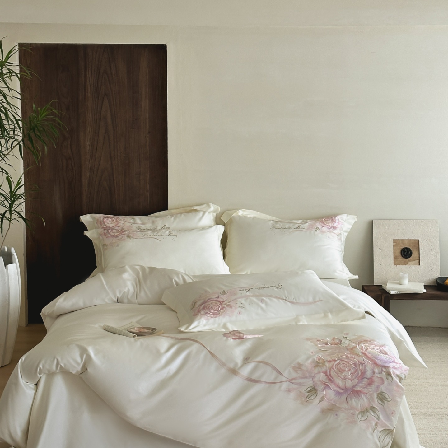 2026新款亲肤舒适全棉四件套-写意花 写意花-米白