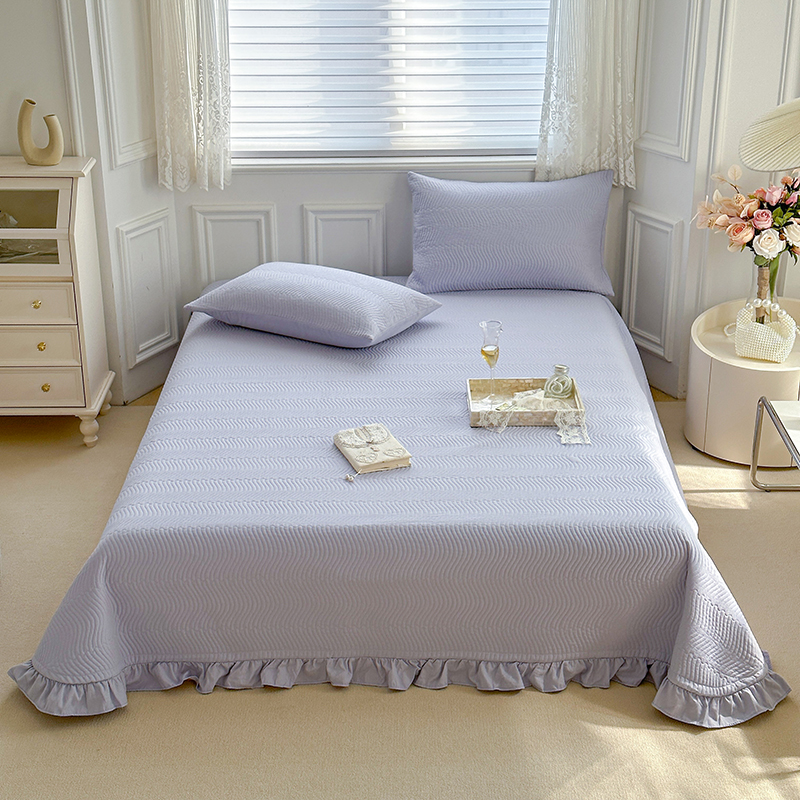 2024新款水洗棉麻双面床盖夏被两用款 单欧式床盖2.0*2.4m 床盖-紫
