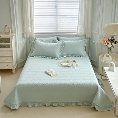 2024新款水洗棉麻双面床盖夏被两用款 单欧式床盖2.3*2.5m 床盖-绿