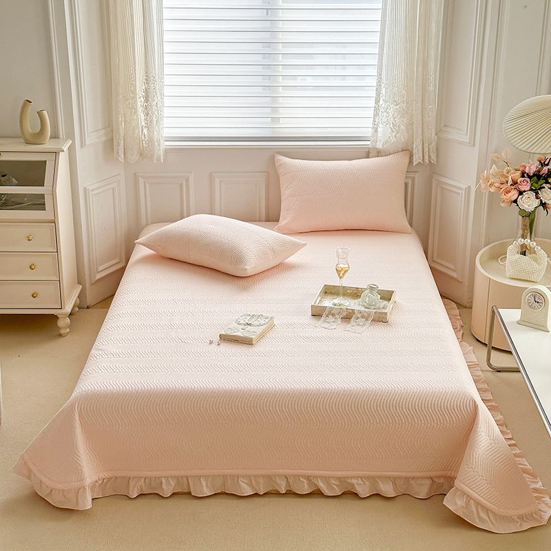 2024新款水洗棉麻双面床盖夏被两用款 单欧式床盖2.3*2.5m 床盖-粉