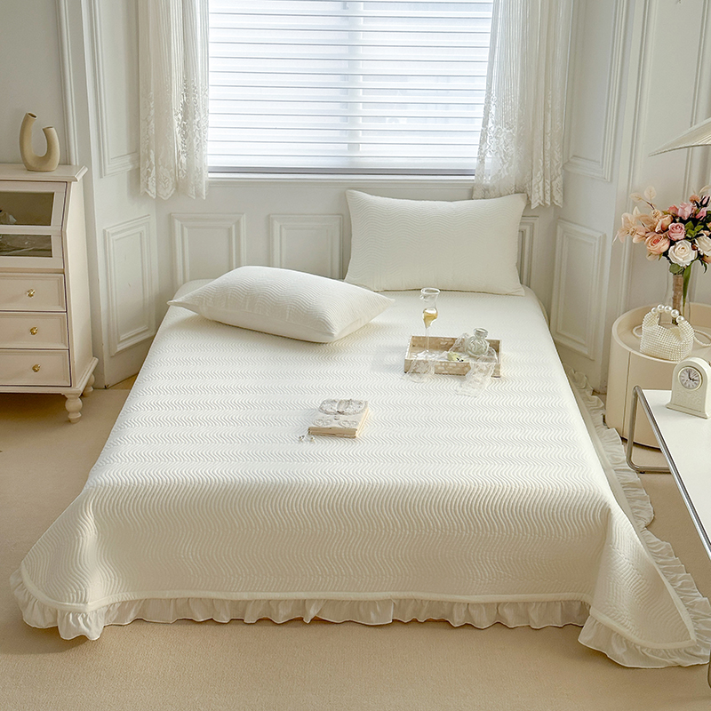 2024新款水洗棉麻双面床盖夏被两用款 单欧式床盖1.8*2.4m 床盖-白