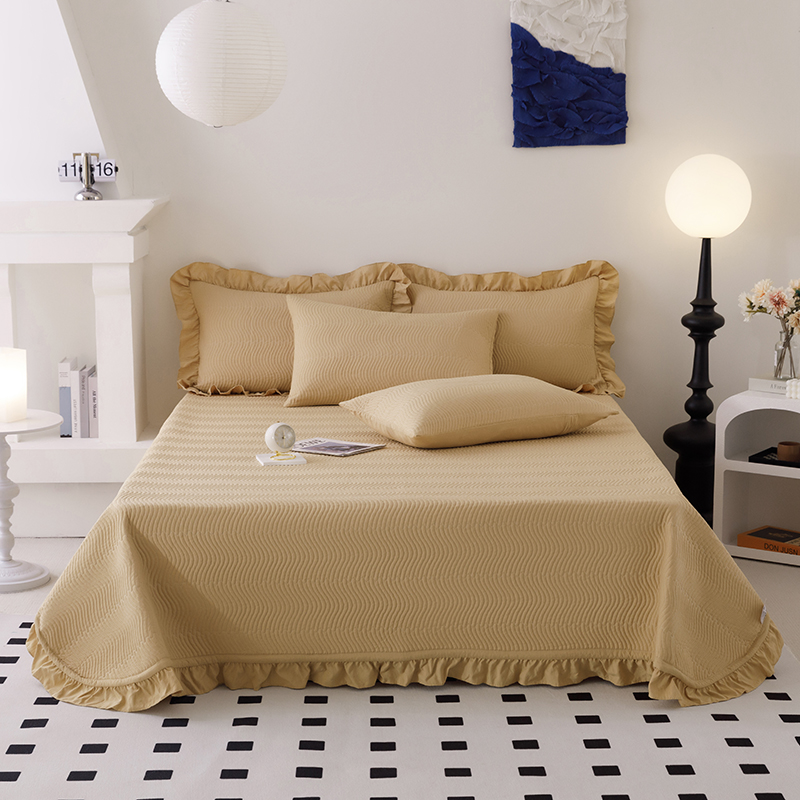 2024新款水洗棉麻双面床盖夏被两用款 单欧式床盖1.8*2.4m 床盖-黄