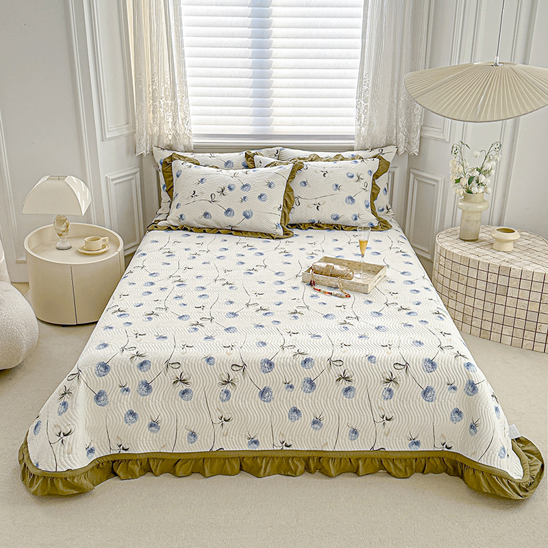 2024新款水洗棉麻双面床盖夏被两用款 单欧式床盖1.8*2.4m 莓果-蓝
